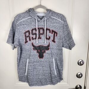 Under Armour Project Rock Short Sleeve Hoodie Gray Raw Hem Size M